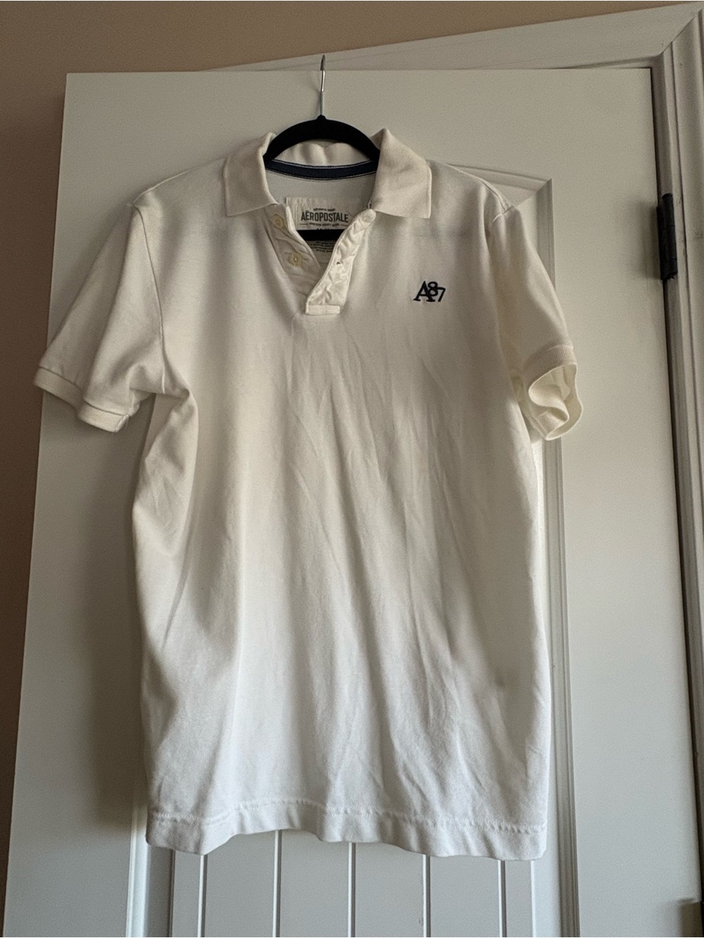 Aeropostale Men's White Polo with Navy A87 Logo